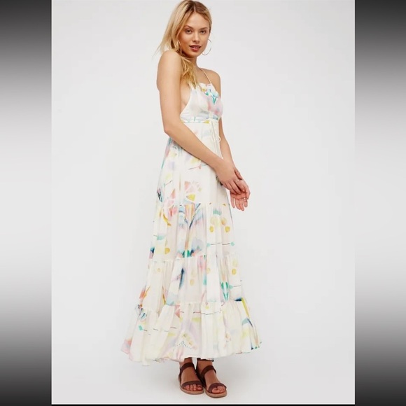 Free People watercolor Maxi Dress Sz 10 - Picture 14 of 15